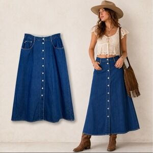Gloria Vanderbilt Womens Vintage Y2k Denim Maxi Skirt Size 12 Button Front Blue